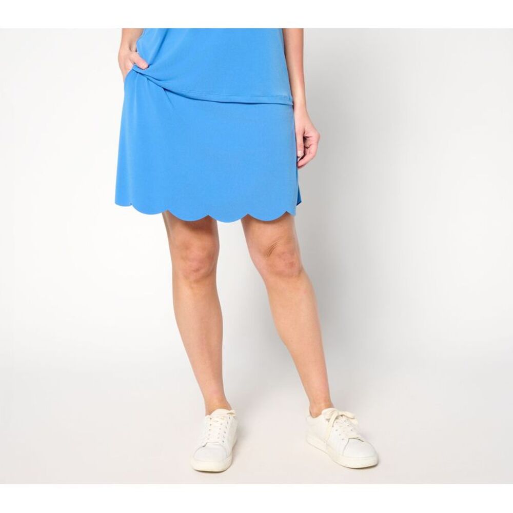 Susan Graver Women's Petite Skirt 1XP Liquid Knit Skort Pockets Blue A690990